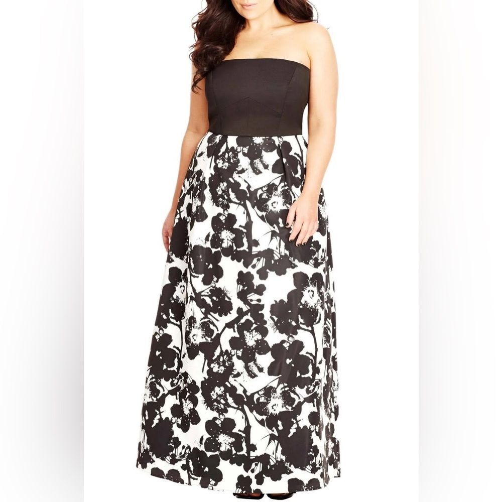 City Chic Nordstrom Luxe Painted Poppy Strapless Structured Bodice Maxi Dress 18